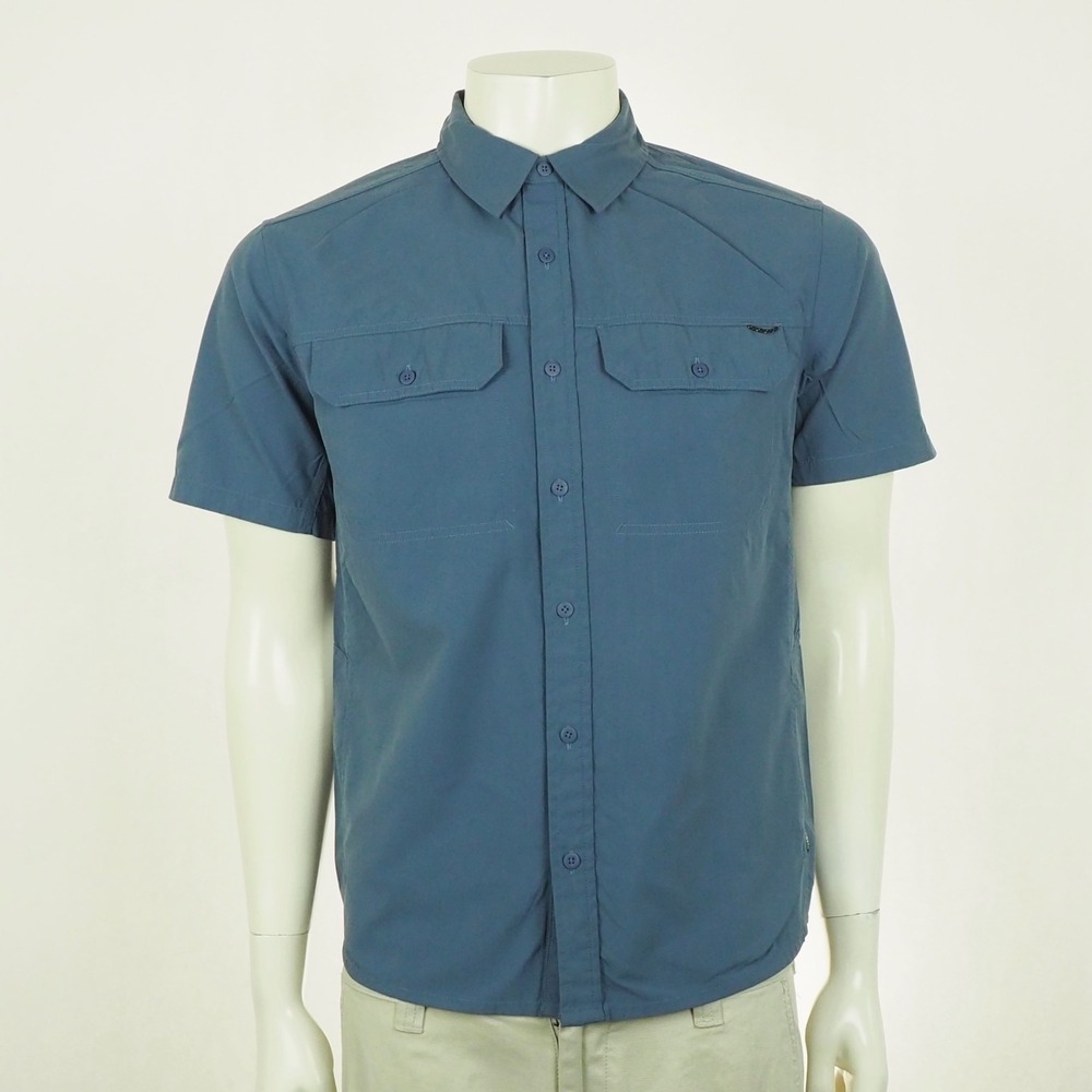 REI Co-op Sahara Button Down Shirt Mens Small Blue Nylon Outdoor Hiking Travel